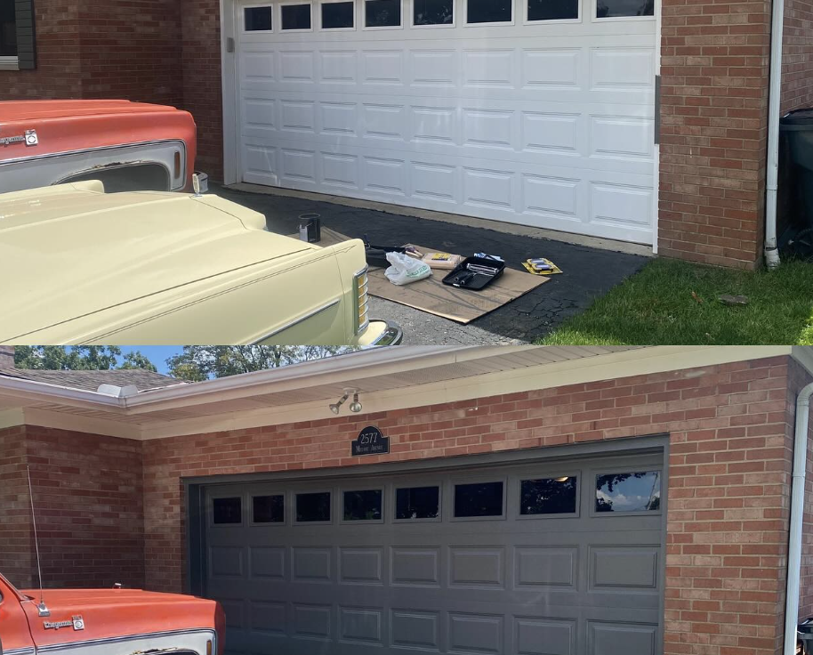Garage door before and after repaint